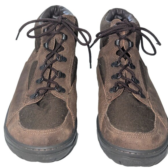 Vintage Florsheim Outdoorsman Men\'s Hiking Boots 12D Dark Brown leather & Canvas main image 7